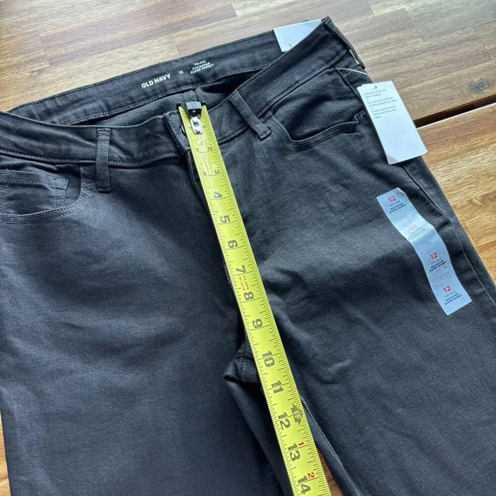 Old Navy Womens Sz 12 Mid‎ Rise Rockstar Super Skinny Black Jeans NWT Casual NWT